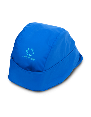 ARTRAID terapinė bandana galvai mėlynos spalvos, skirta patogiam prigludimui ir komfortui naudojimo metu.