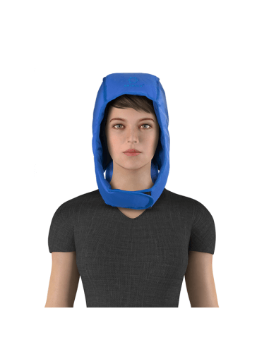 ARTRAID kepurė su ausų uždengimu, dėvėjimo pavyzdys, skirta galvos ir ausų sričiai uždengti bei komfortui naudojimo metu, vaizdas iš priekio.