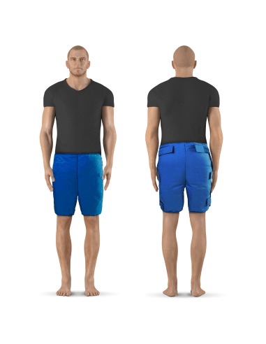 Šortų naudojimo pavyzdys, vyras dėvi ARTRAID terapinius šortus, skirtus klubų ir šlaunų sričiai apgaubti bei komfortui naudojimo metu.