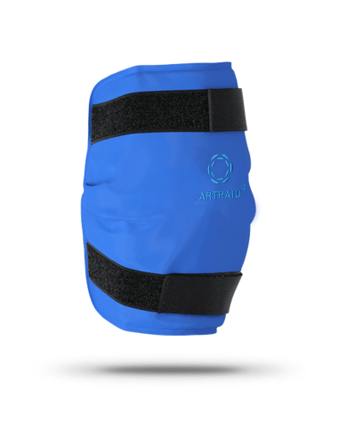 ARTRAID kelio ir alkūnės aplikatorius su reguliuojamais dirželiais, skirtas sąnario stabilizavimui, atramai ir komfortui naudojimo metu, vaizdas iš priekio.