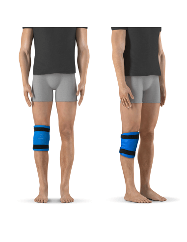 Kelio aplikatoriaus naudojimo pavyzdys, ARTRAID aplikatorius tvirtinamas aplink kelio sritį stabilizavimui ir atramai judėjimo metu.